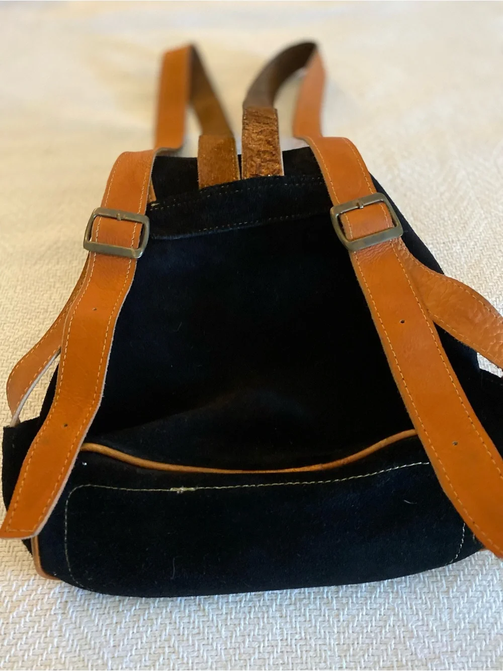 Midsize Black & Brown Embroidered Suede Backpack